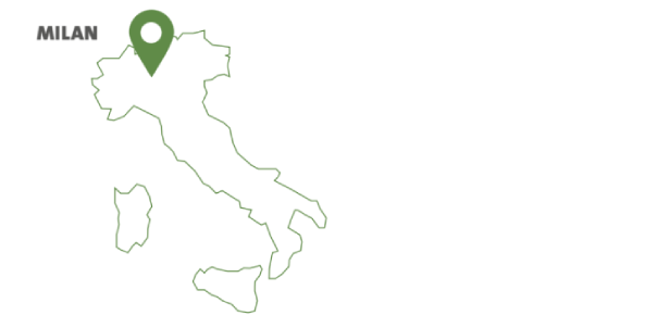 Visuel montrant la ville de Milan sur la carte de l'Italie