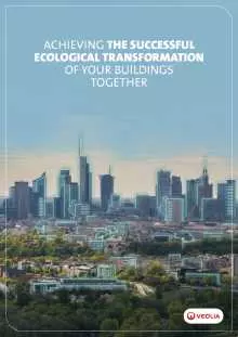 Aerial view of a city: cover of the brochure on Veolia's solutions dedicated to the tertiary sector